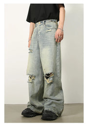 Men’s Loose Ripped Jeans – Wide-Leg Baggy Denim Pants