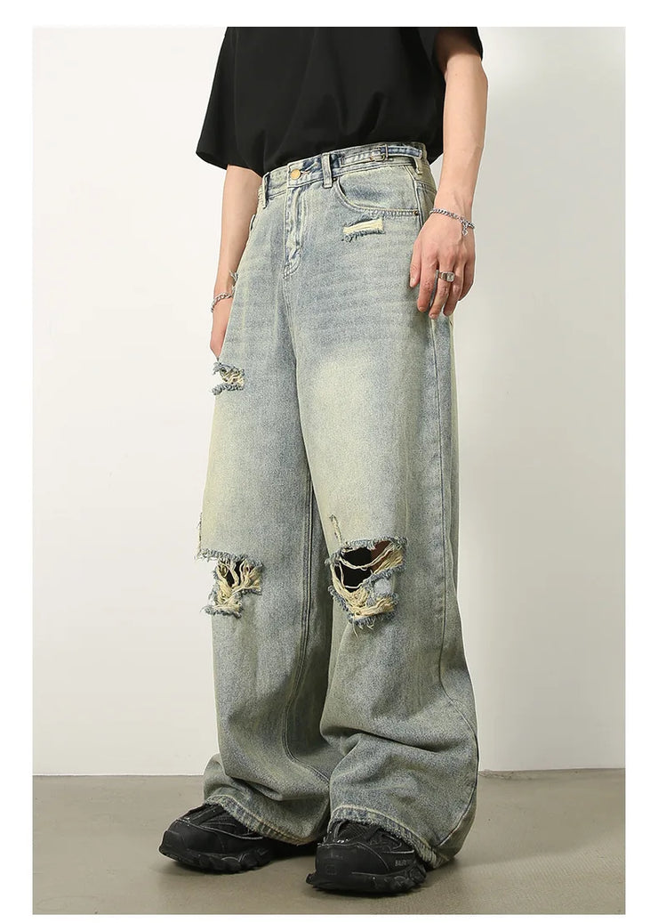 Men’s Loose Ripped Jeans – Wide-Leg Baggy Denim Pants