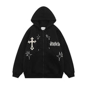 Men’s Embroidered Zip-Up Hoodie – Retro Harajuku Streetwear