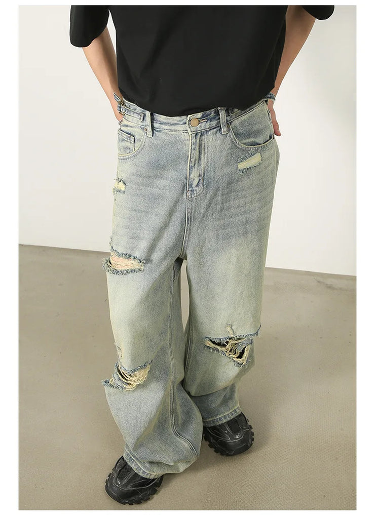 Men’s Loose Ripped Jeans – Wide-Leg Baggy Denim Pants