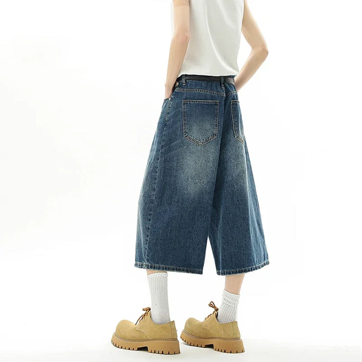 Men’s Baggy Denim Jorts – Y2K Wide-Leg Streetwear Shorts