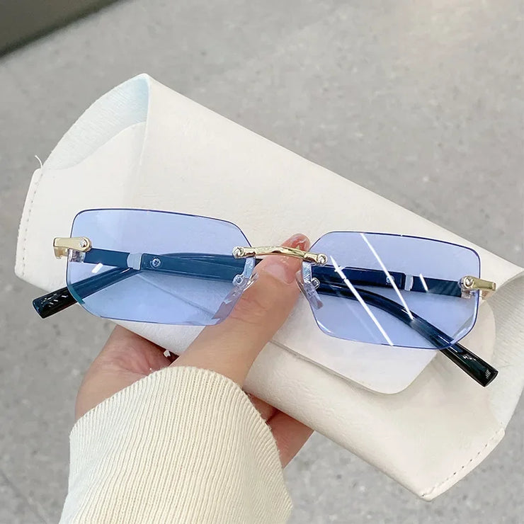 HD Rimless Sunglasses – Unisex Square Frame, Blue Light Blocking