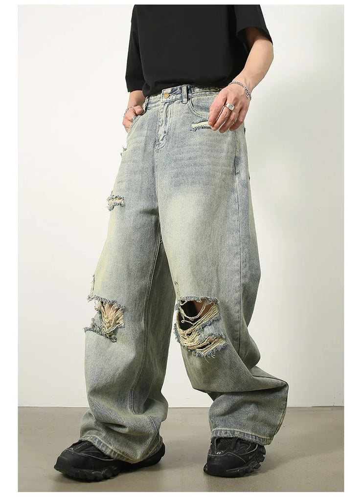 Men’s Loose Ripped Jeans – Wide-Leg Baggy Denim Pants