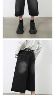 Unisex Y2K Baggy Denim Shorts – High-Waist Wide-Leg Knee Length