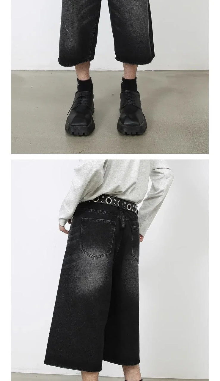 Unisex Y2K Baggy Denim Shorts – High-Waist Wide-Leg Knee Length