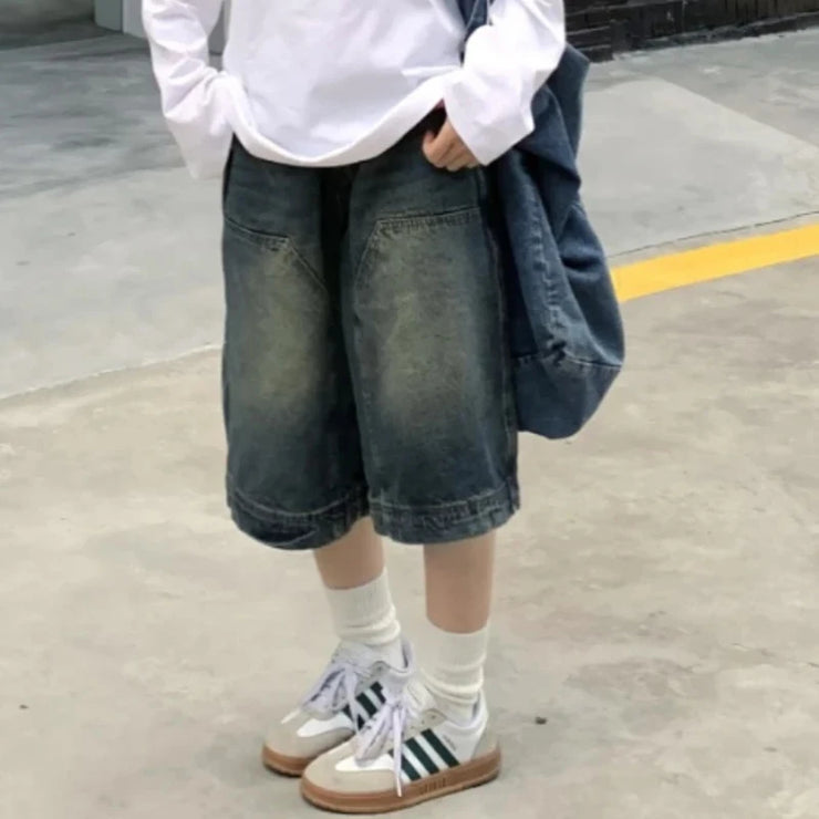 Y2K Vintage Baggy Jean Shorts – Unisex Wide-Leg Denim Jorts
