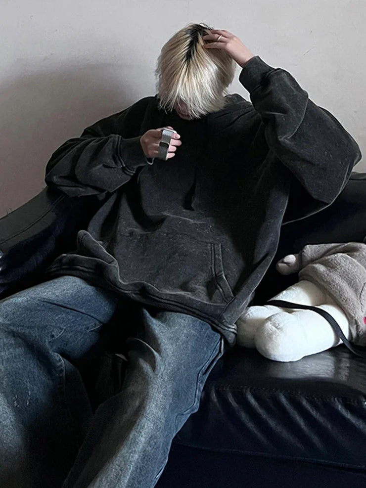 2024 Oversized Hoodie – Thick Cotton Washed Streetwear Sweatshirt