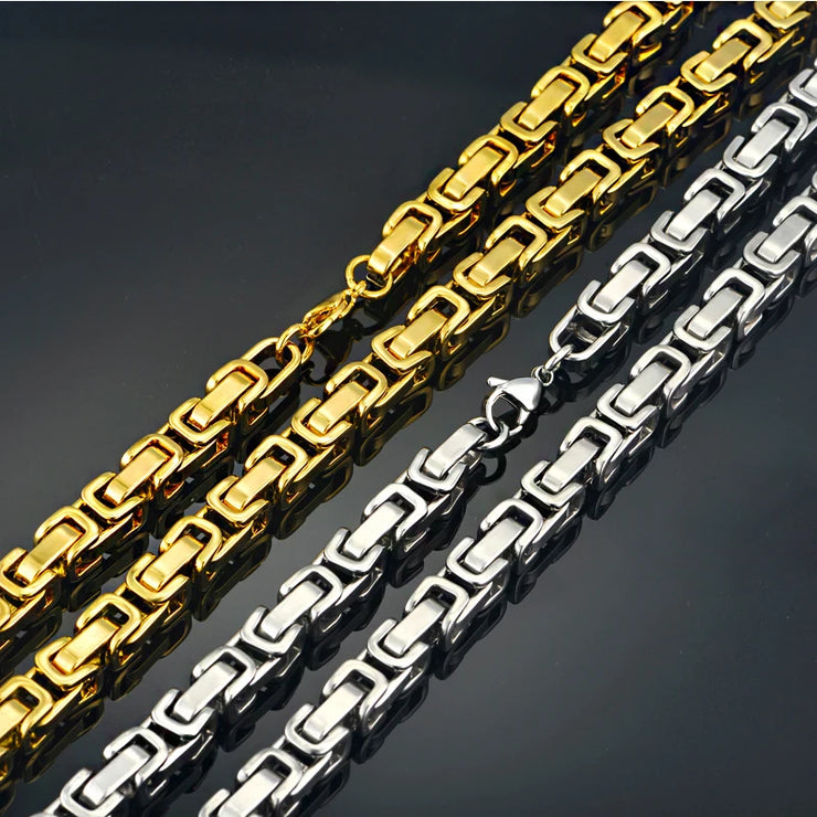 Men’s 8MM Byzantine Chain – Gold & Silver Heavy Link Necklace