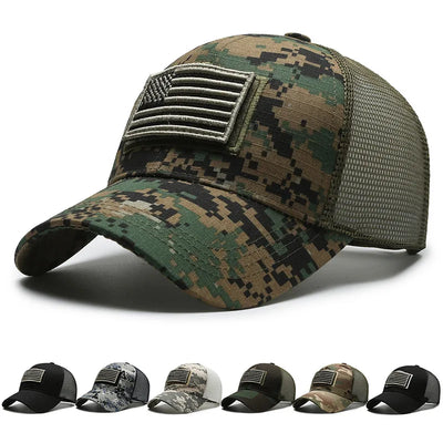 Men’s Camo Baseball Cap – American Flag, Adjustable