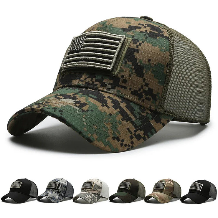 Men’s Camo Baseball Cap – American Flag, Adjustable