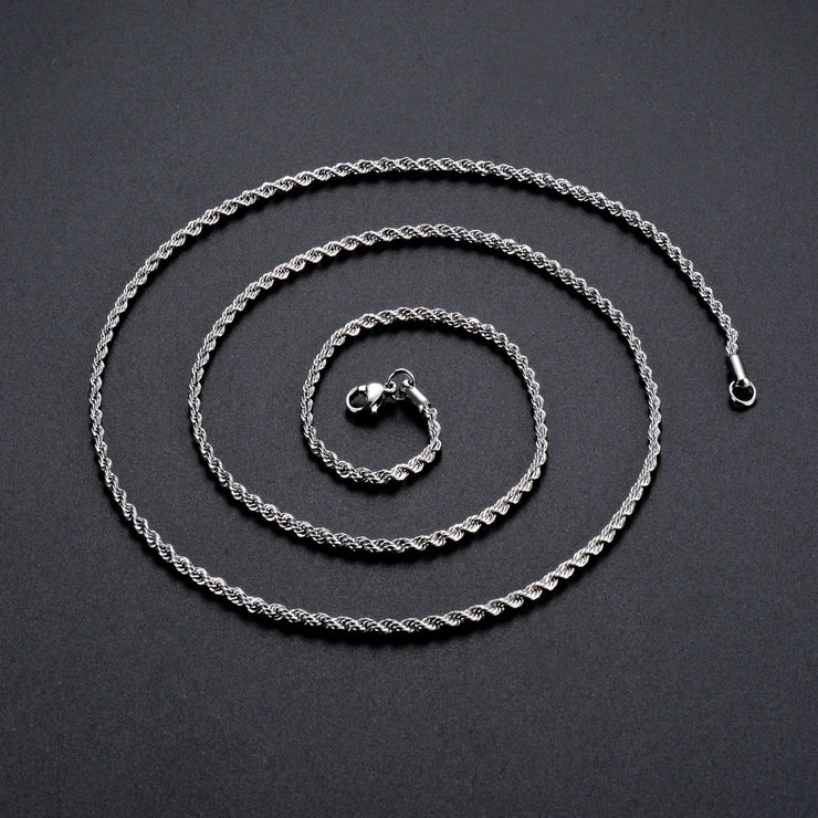925 Sterling Silver Rope Chain – 2MM/3MM/4MM Necklace or Bracelet