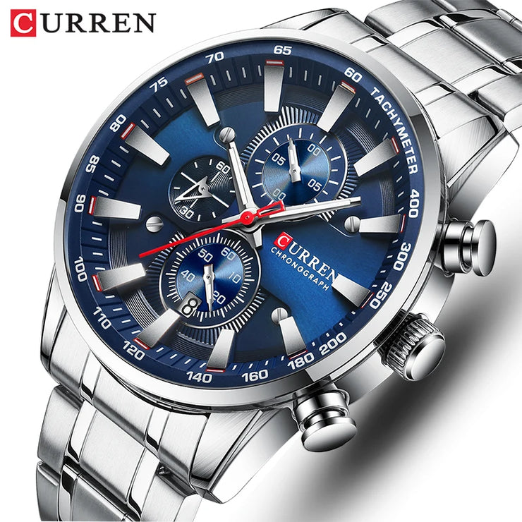 CURREN Luxury Men’s Quartz Watch – Sporty, waterproof, and stylish with chronograph & date display.