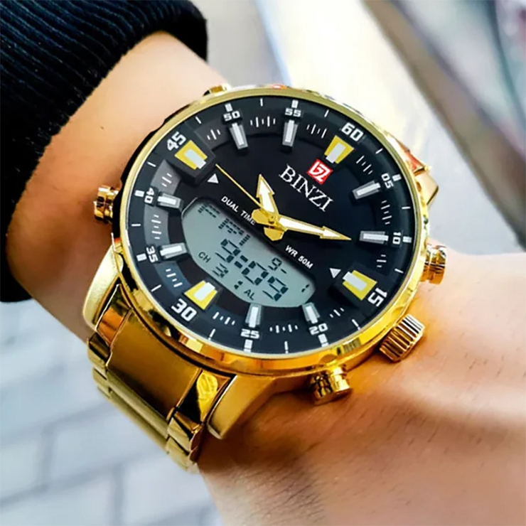 Luxury Gold Men’s Wristwatch – Big Dial, Bold Style