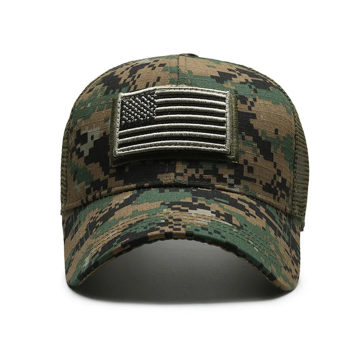 Men’s Camo Baseball Cap – American Flag, Adjustable
