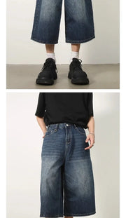 Unisex Y2K Baggy Denim Shorts – High-Waist Wide-Leg Knee Length