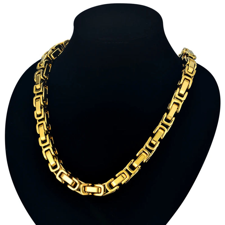 Men’s 8MM Byzantine Chain – Gold & Silver Heavy Link Necklace