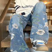2024 Men’s Baggy Jeans – Floral Print Wide-Leg Denim Pants