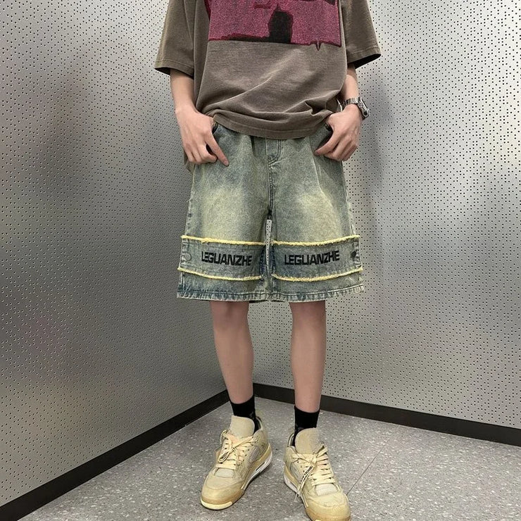 Men’s Graphic Denim Shorts – Vintage Designer Jorts XL