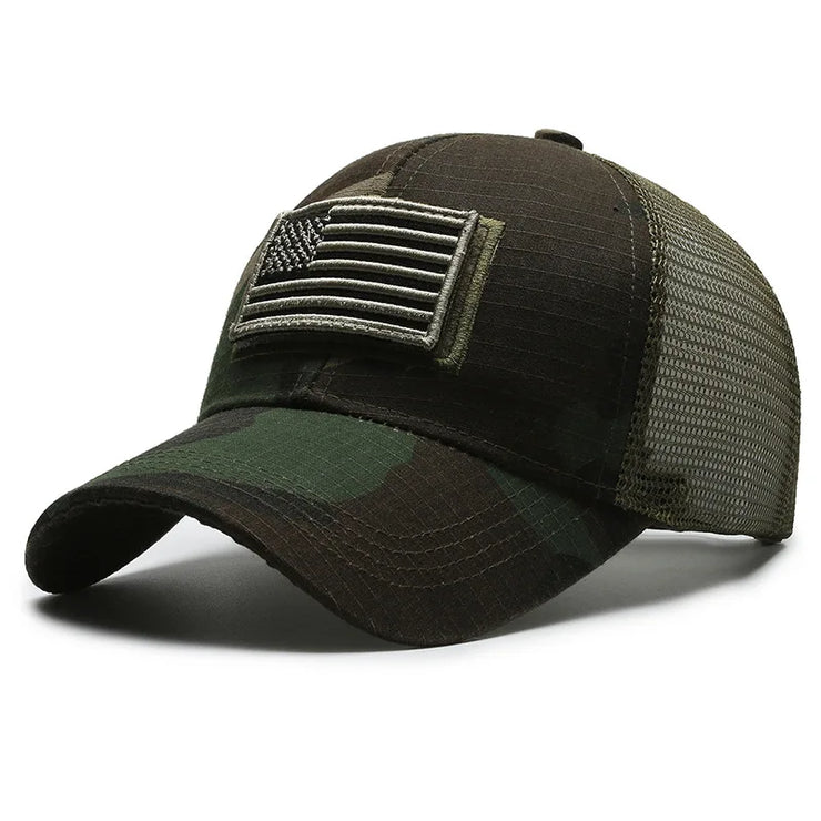 Men’s Camo Baseball Cap – American Flag, Adjustable