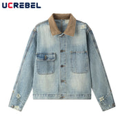 Men’s Ripped Denim Jacket – Retro Distressed High Street Outerwear