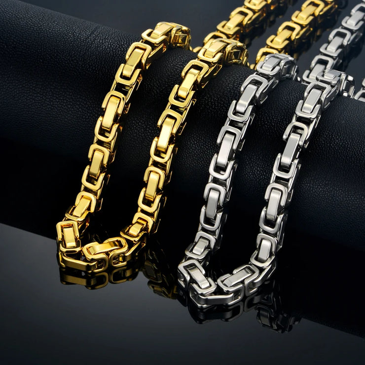 Men’s 8MM Byzantine Chain – Gold & Silver Heavy Link Necklace