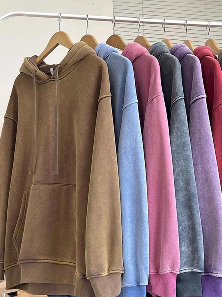 2024 Oversized Hoodie – Thick Cotton Washed Streetwear Sweatshirt