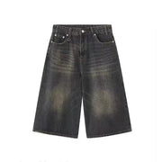 Unisex Y2K Baggy Denim Shorts – High-Waist Wide-Leg Knee Length