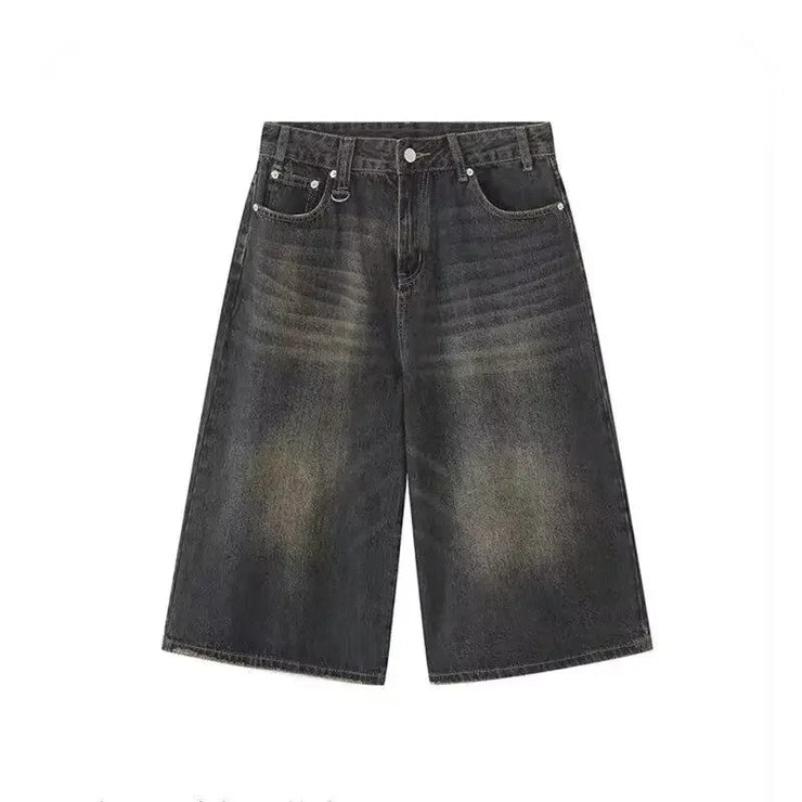 Unisex Y2K Baggy Denim Shorts – High-Waist Wide-Leg Knee Length