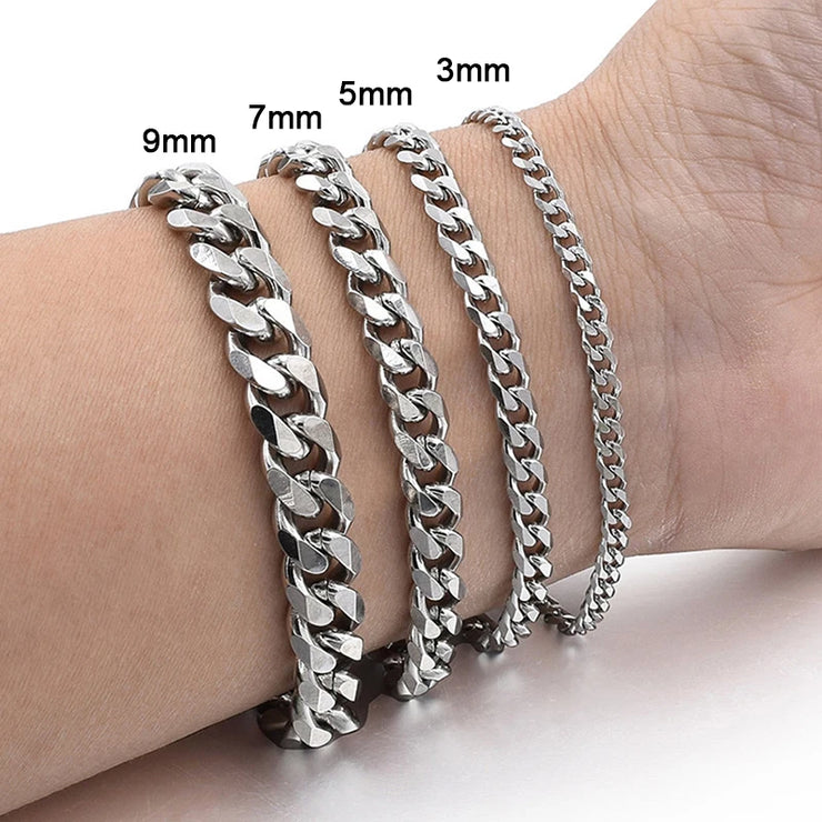 Unisex Cuban Chain Bracelet – Stainless Steel, 3–9MM