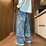 2024 Men’s Baggy Jeans – Floral Print Wide-Leg Denim Pants