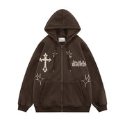 Men’s Embroidered Zip-Up Hoodie – Retro Harajuku Streetwear