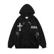 Men’s Embroidered Zip-Up Hoodie – Retro Harajuku Streetwear