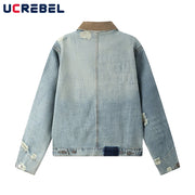 Men’s Ripped Denim Jacket – Retro Distressed High Street Outerwear