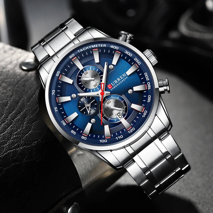 CURREN Luxury Men’s Quartz Watch – Sporty, waterproof, and stylish with chronograph & date display.