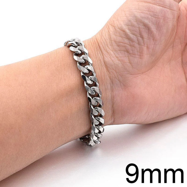Unisex Cuban Chain Bracelet – Stainless Steel, 3–9MM
