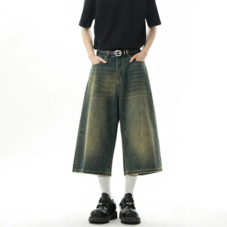 Men’s Baggy Denim Jorts – Y2K Wide-Leg Streetwear Shorts