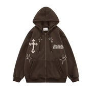 Men’s Embroidered Zip-Up Hoodie – Retro Harajuku Streetwear