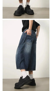 Unisex Y2K Baggy Denim Shorts – High-Waist Wide-Leg Knee Length