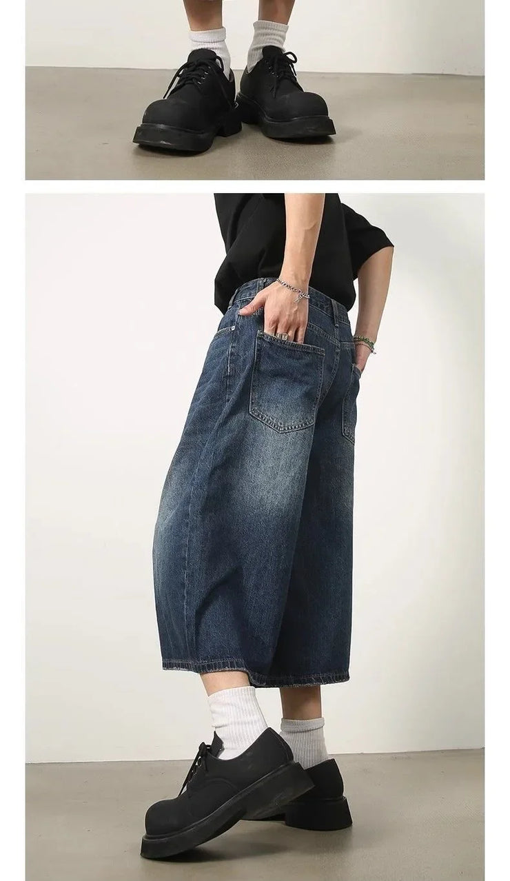 Unisex Y2K Baggy Denim Shorts – High-Waist Wide-Leg Knee Length