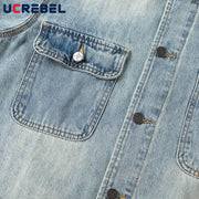 Men’s Ripped Denim Jacket – Retro Distressed High Street Outerwear