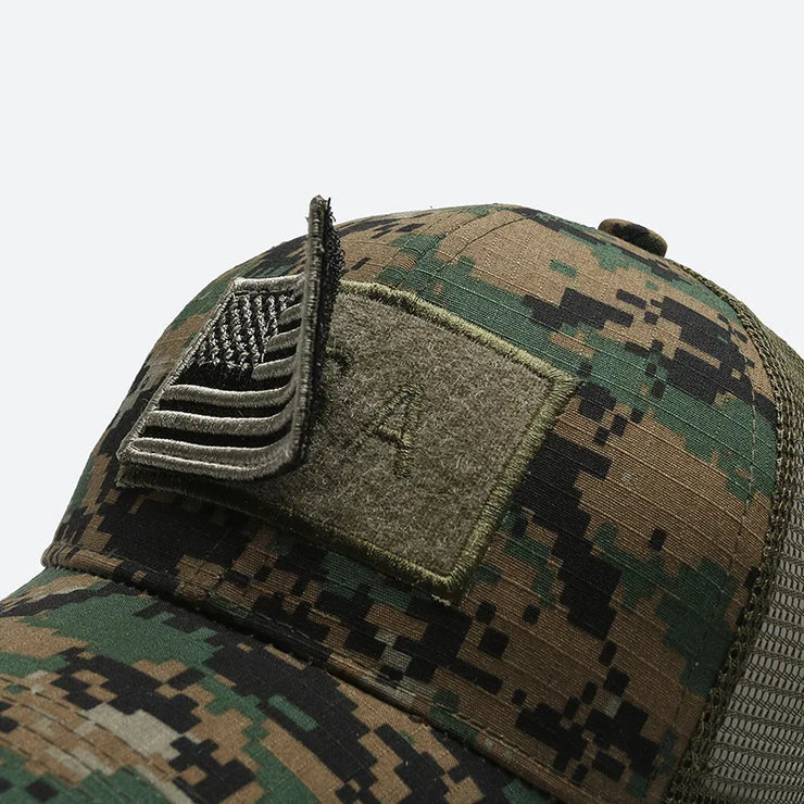 Men’s Camo Baseball Cap – American Flag, Adjustable