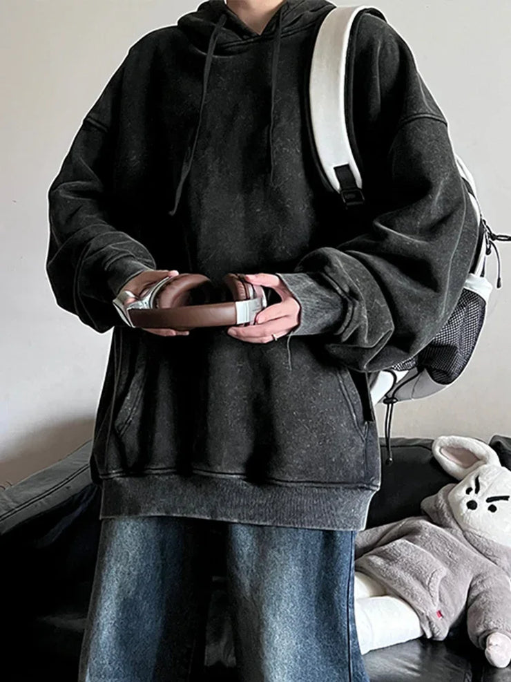 2024 Oversized Hoodie – Thick Cotton Washed Streetwear Sweatshirt