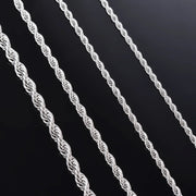 925 Sterling Silver Rope Chain – 2MM/3MM/4MM Necklace or Bracelet