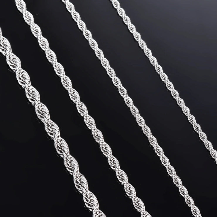 925 Sterling Silver Rope Chain – 2MM/3MM/4MM Necklace or Bracelet