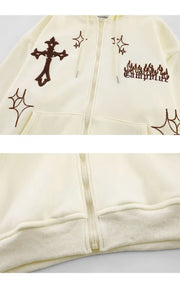 Men’s Embroidered Zip-Up Hoodie – Retro Harajuku Streetwear