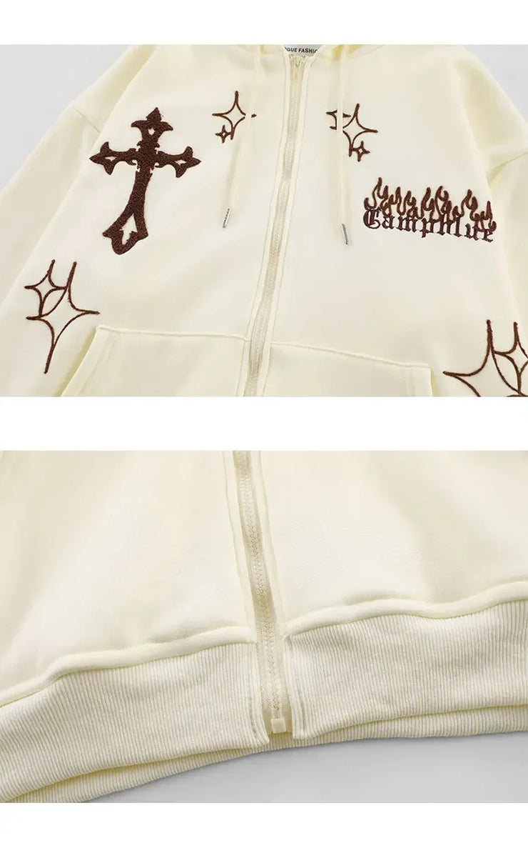 Men’s Embroidered Zip-Up Hoodie – Retro Harajuku Streetwear