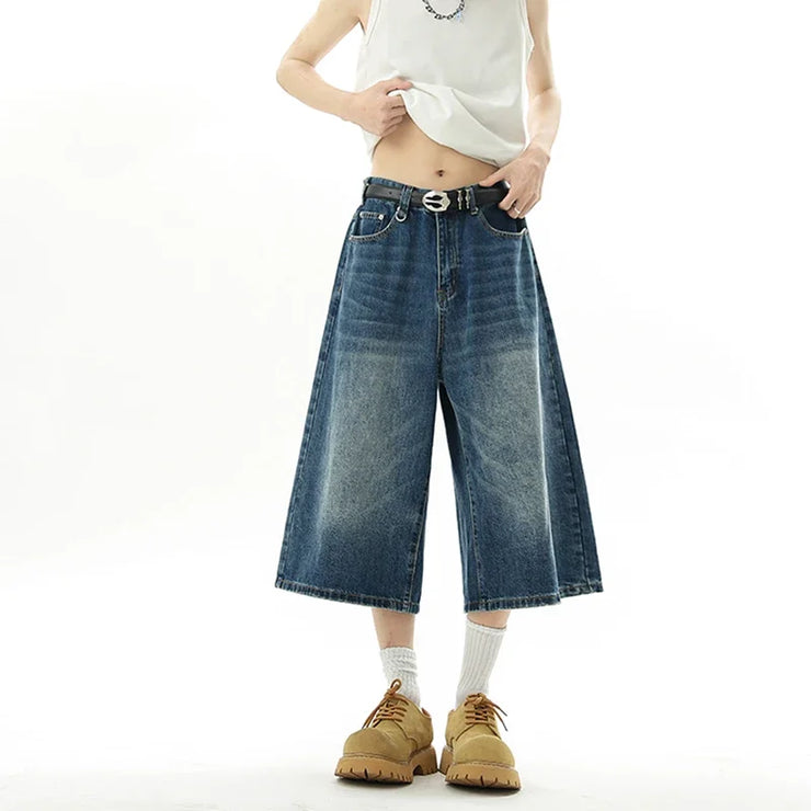 Men’s Baggy Denim Jorts – Y2K Wide-Leg Streetwear Shorts