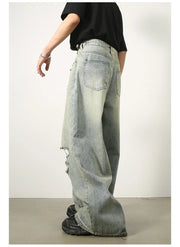 Men’s Loose Ripped Jeans – Wide-Leg Baggy Denim Pants