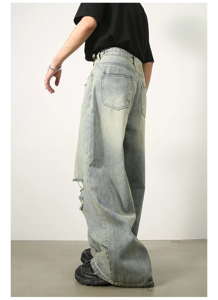 Men’s Loose Ripped Jeans – Wide-Leg Baggy Denim Pants