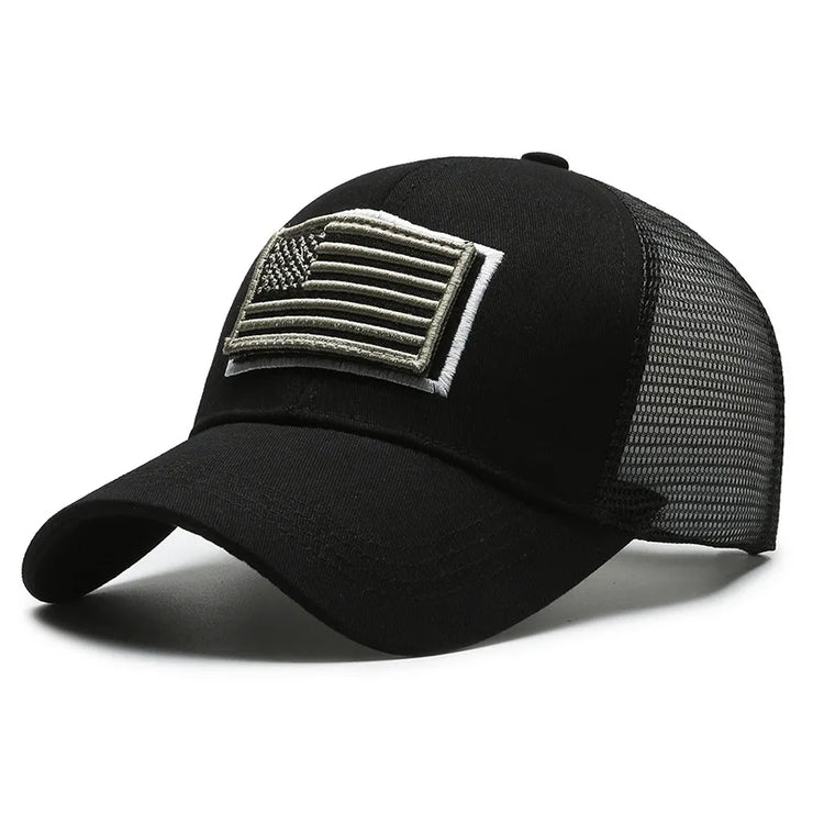 Men’s Camo Baseball Cap – American Flag, Adjustable